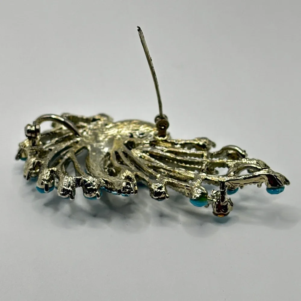 Sonoma Life Style Turquoise Blue Rhinestone Silver Tone Spray Brooch‎ Pin NEW